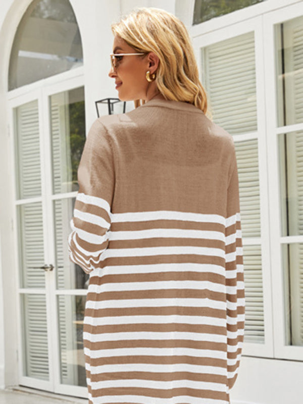 Long casual striped new loose long-sleeved coat sweater cardigan