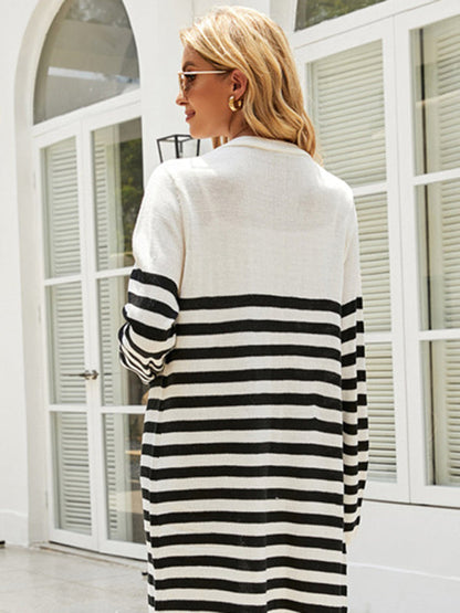 Long casual striped new loose long-sleeved coat sweater cardigan