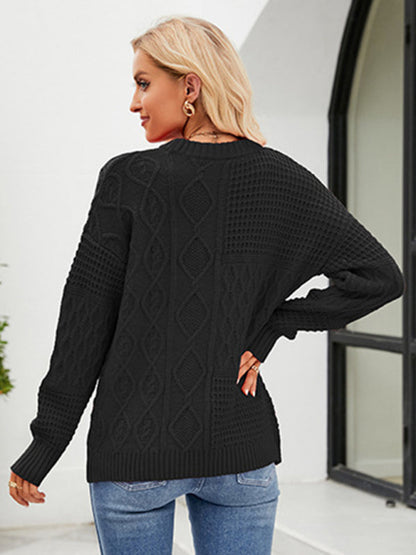 Neuer, lässiger, einfarbiger Pullover mit Rundhalsausschnitt, lockerer Pullover 