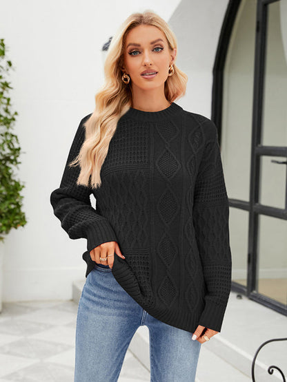 New twist casual solid color round neck sweater loose pullover sweater