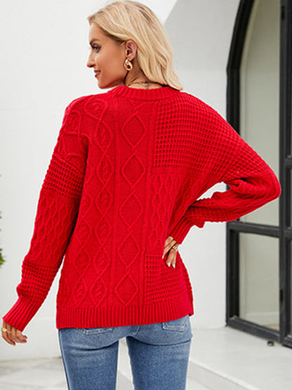 Neuer, lässiger, einfarbiger Pullover mit Rundhalsausschnitt, lockerer Pullover 