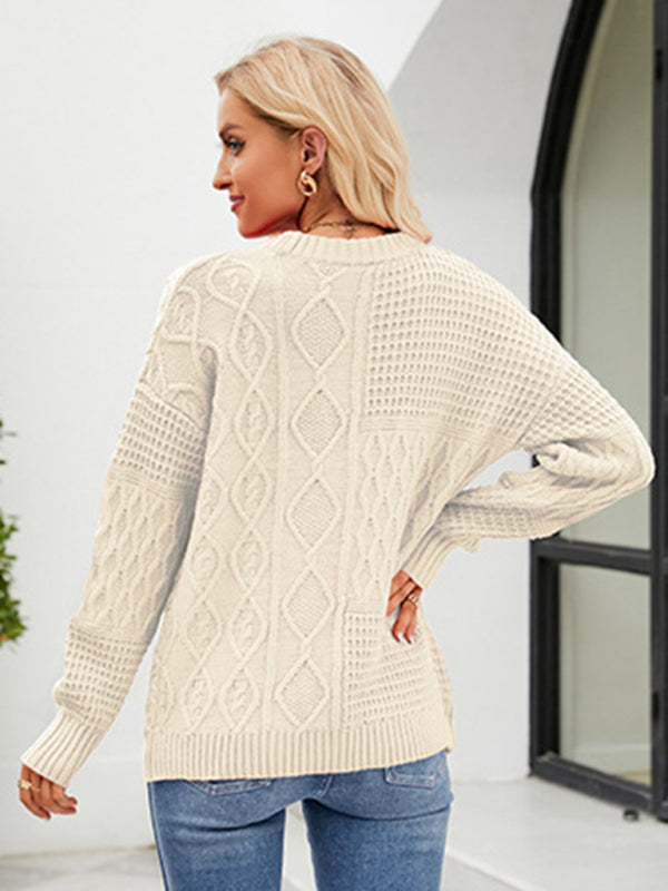 Neuer, lässiger, einfarbiger Pullover mit Rundhalsausschnitt, lockerer Pullover 