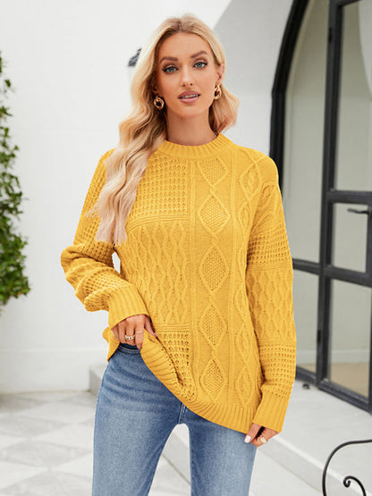 New twist casual solid color round neck sweater loose pullover sweater