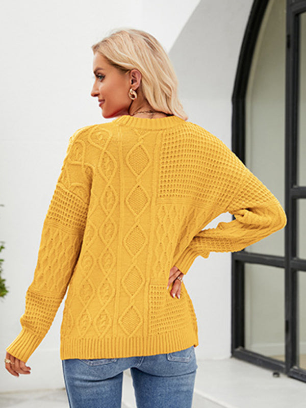 Neuer, lässiger, einfarbiger Pullover mit Rundhalsausschnitt, lockerer Pullover 