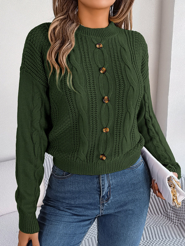 Nouveau pull décontracté à manches longues avec boutons de couleur unie 