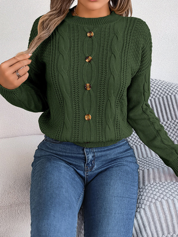 Nouveau pull décontracté à manches longues avec boutons de couleur unie 