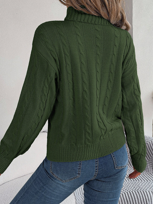 New casual solid color twist long-sleeved turtleneck sweater