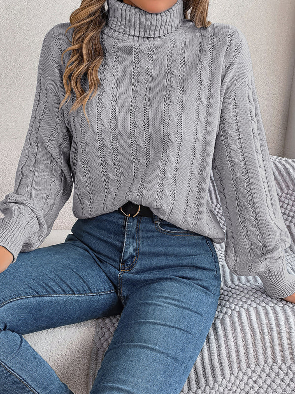 New casual solid color twist long-sleeved turtleneck sweater