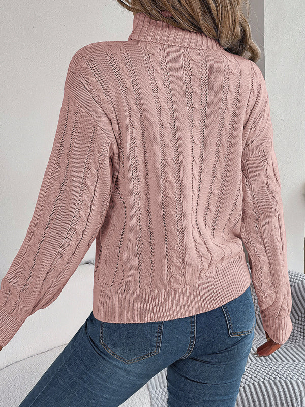New casual solid color twist long-sleeved turtleneck sweater