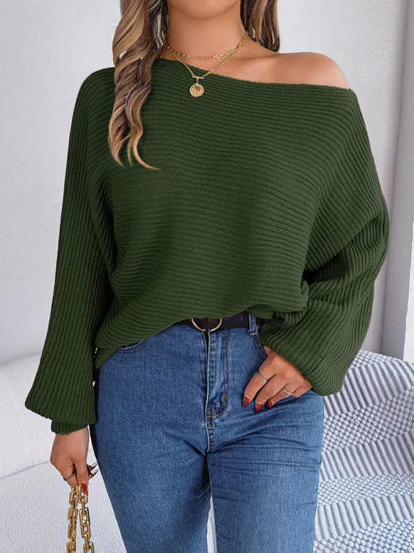 New casual loose solid color bat sleeve pullover sweater