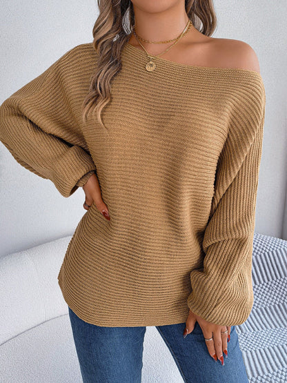 New casual loose solid color bat sleeve pullover sweater