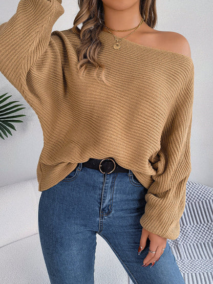 New casual loose solid color bat sleeve pullover sweater