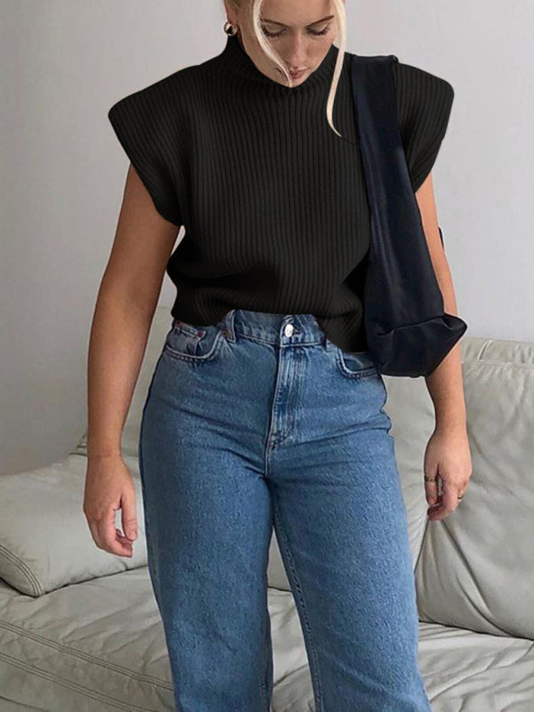 New solid color sexy turtleneck short-sleeved sweater top