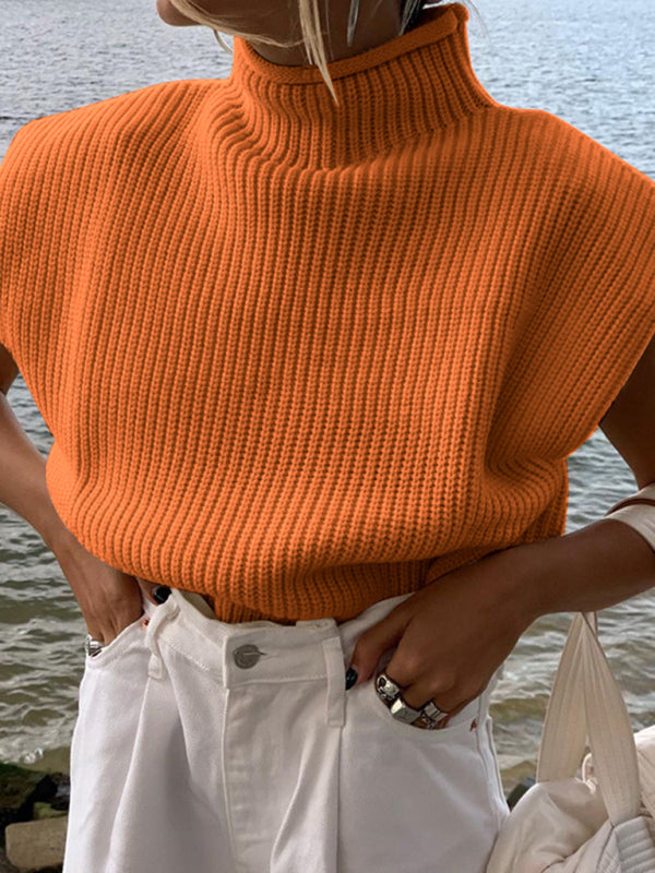 New solid color sexy turtleneck short-sleeved sweater top