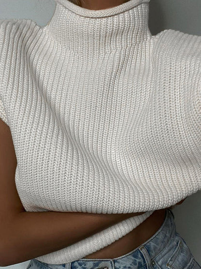 New solid color sexy turtleneck short-sleeved sweater top