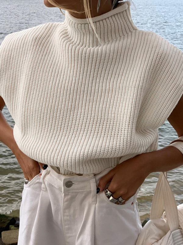 New solid color sexy turtleneck short-sleeved sweater top