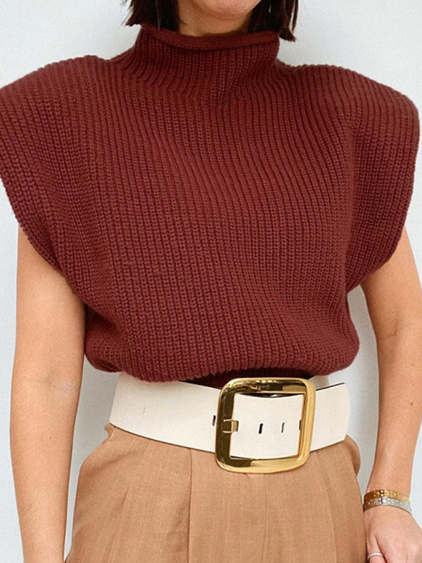 New solid color sexy turtleneck short-sleeved sweater top