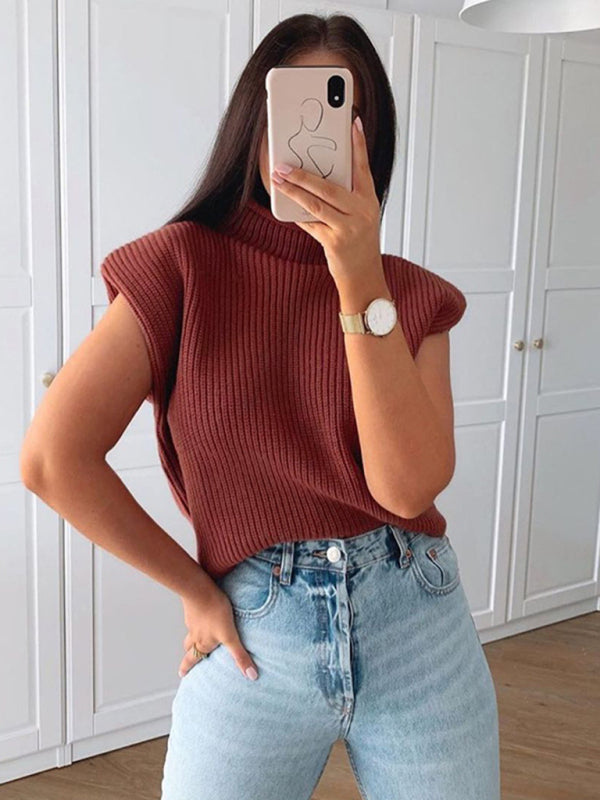 New solid color sexy turtleneck short-sleeved sweater top