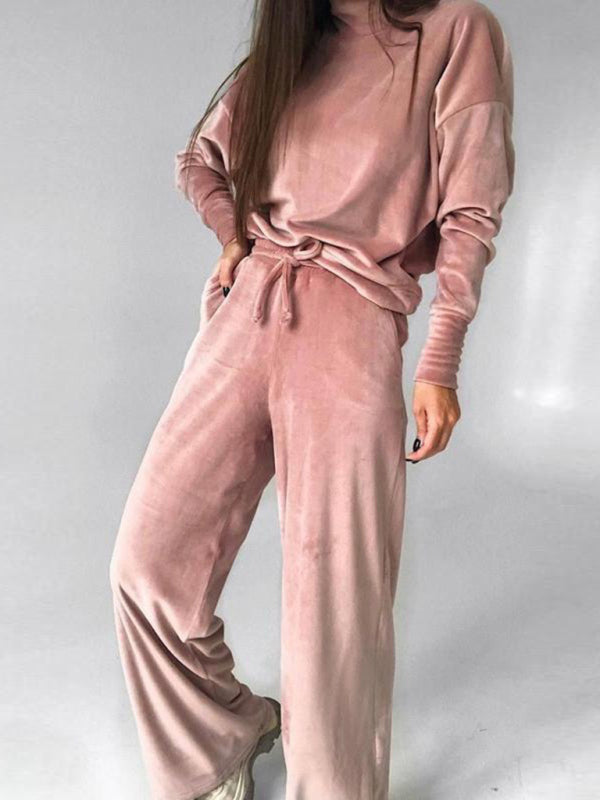 Autumn and winter fashion casual high-neck long-sleeved top drawstring trousers suit