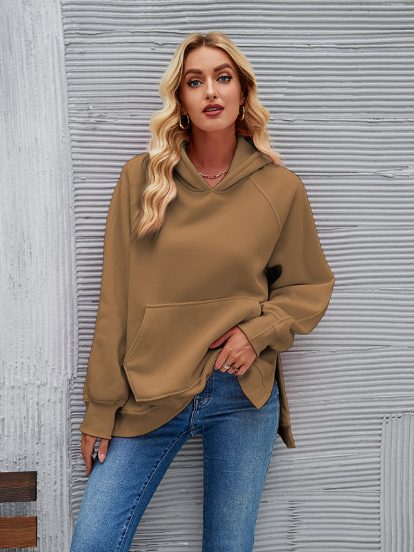 New autumn and winter fashionable hooded long-sleeved side slit sweatshirt