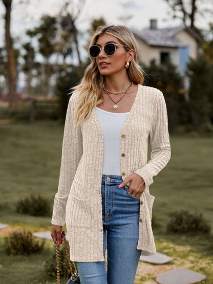 Cardigan à manches longues pour femme de couleur unie brossé 