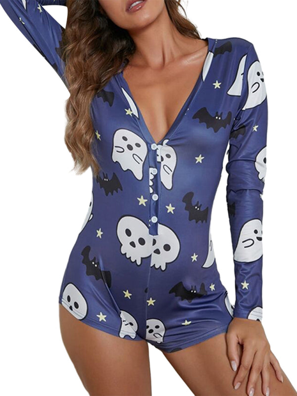 Modischer, einteiliger Halloween-Pyjama für Damen 