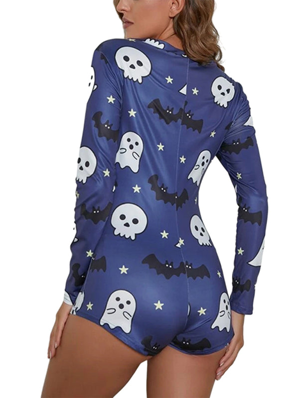 Modischer, einteiliger Halloween-Pyjama für Damen 