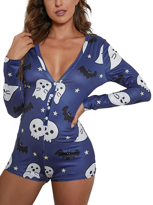 Modischer, einteiliger Halloween-Pyjama für Damen 