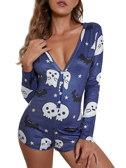 Modischer, einteiliger Halloween-Pyjama für Damen 