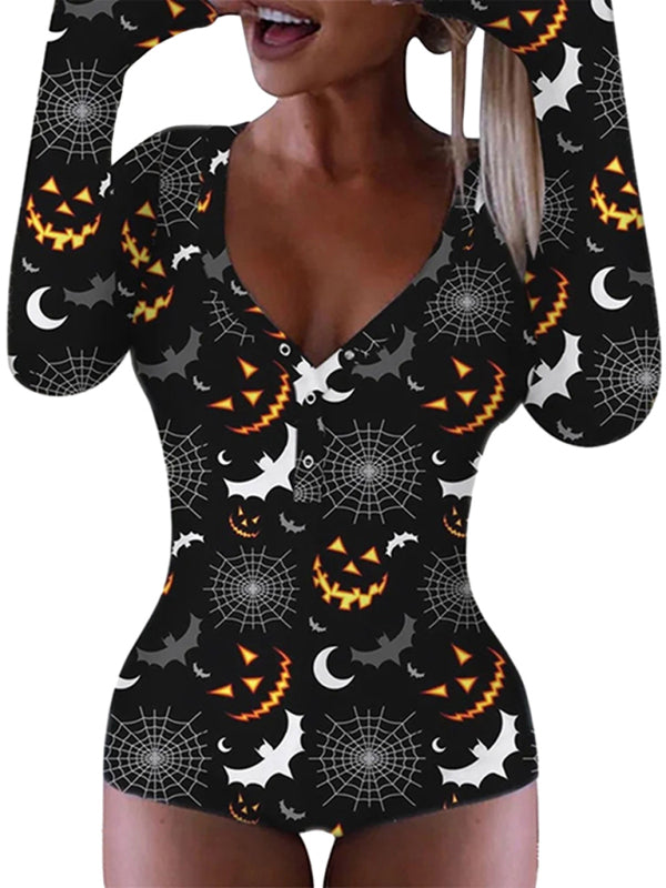 Modischer, einteiliger Halloween-Pyjama für Damen 