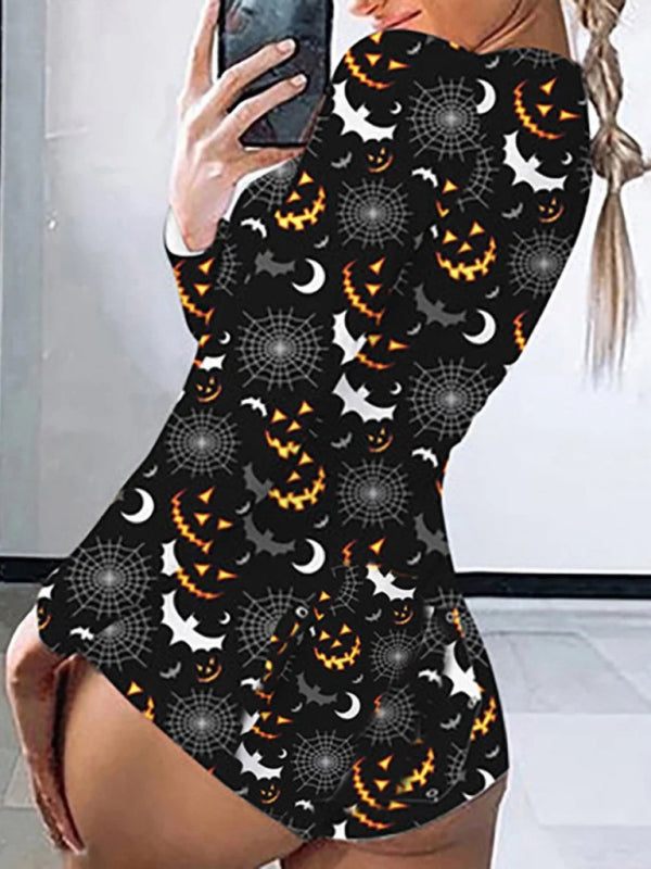 Modischer, einteiliger Halloween-Pyjama für Damen 