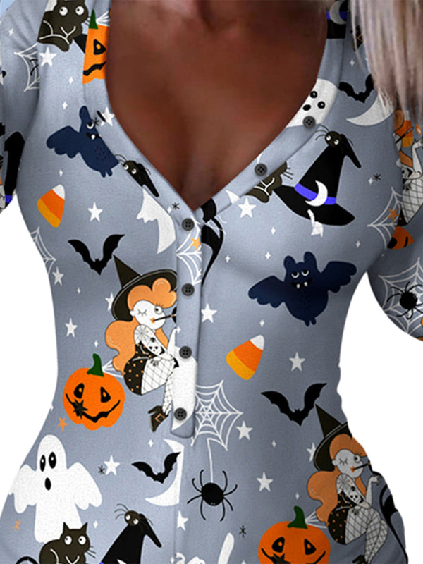 Modischer, einteiliger Halloween-Pyjama für Damen 