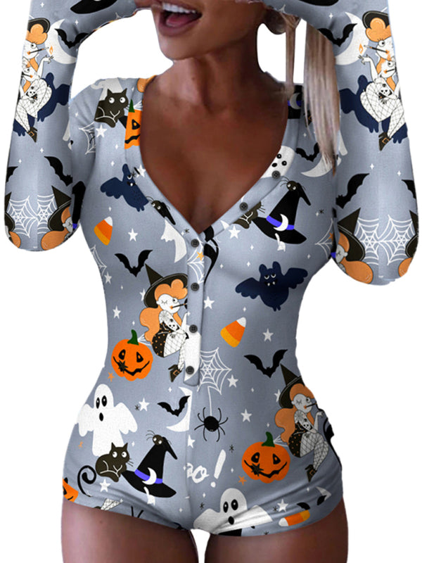 Modischer, einteiliger Halloween-Pyjama für Damen 