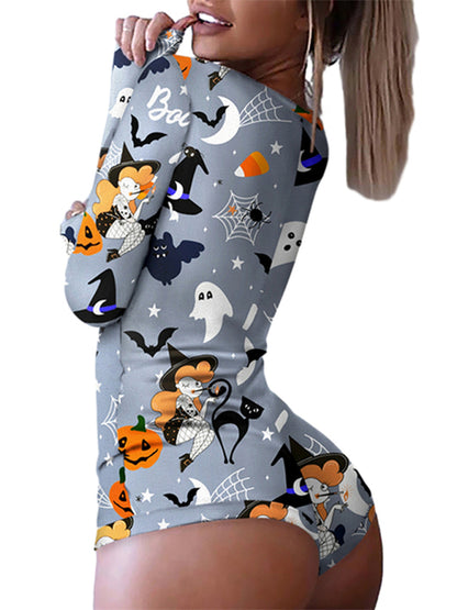 Modischer, einteiliger Halloween-Pyjama für Damen 