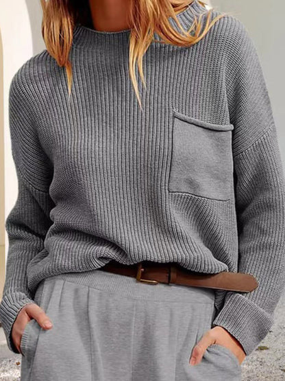 Pull à manches longues et col rond avec poche et à la mode pour femmes, personnalisé 