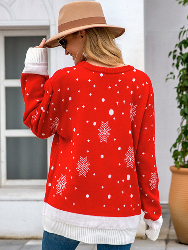 Christmas deer head snowflake jacquard pullover knitted sweater