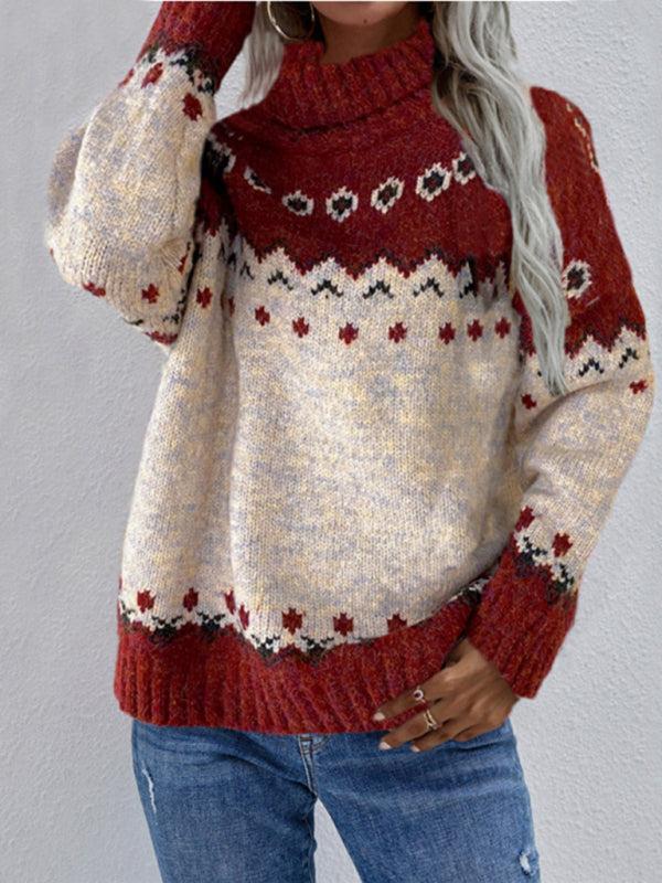 Christmas deer head snowflake jacquard pullover knitted sweater