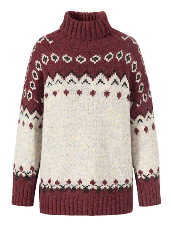 Christmas deer head snowflake jacquard pullover knitted sweater