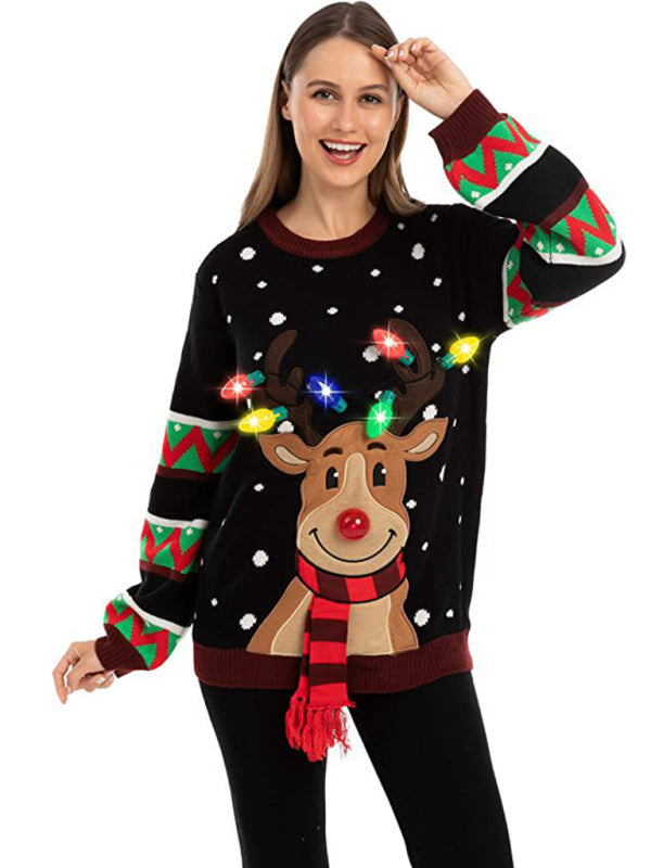 Christmas deer head snowflake jacquard pullover knitted sweater