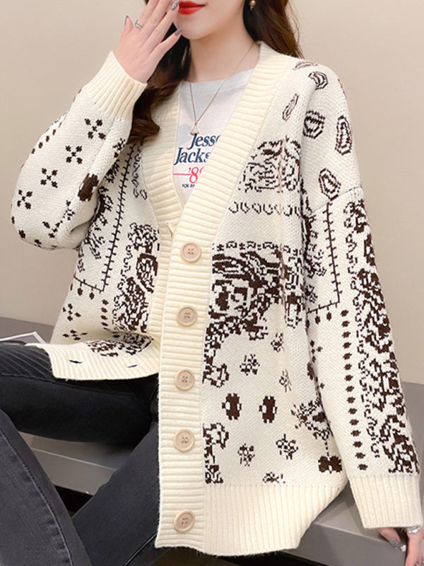 Christmas deer head snowflake jacquard pullover knitted cardigan