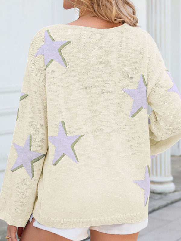 New five-pointed star knitted long-sleeved sweater