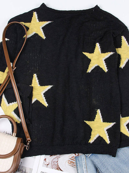 New five-pointed star knitted long-sleeved sweater