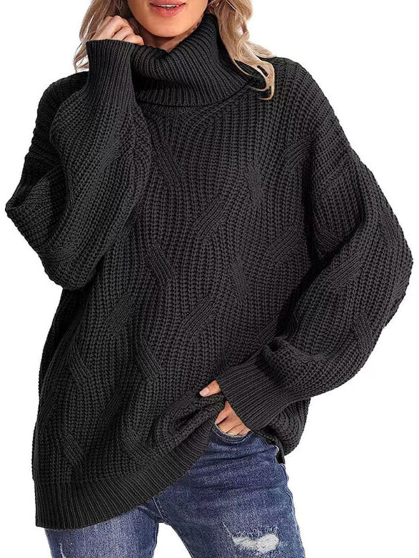 New thick line long sleeve solid color pullover turtleneck sweater