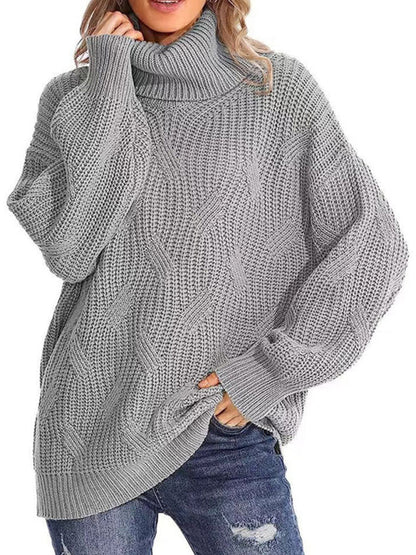 New thick line long sleeve solid color pullover turtleneck sweater