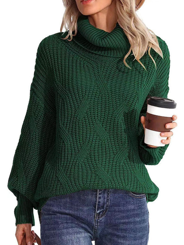 New thick line long sleeve solid color pullover turtleneck sweater