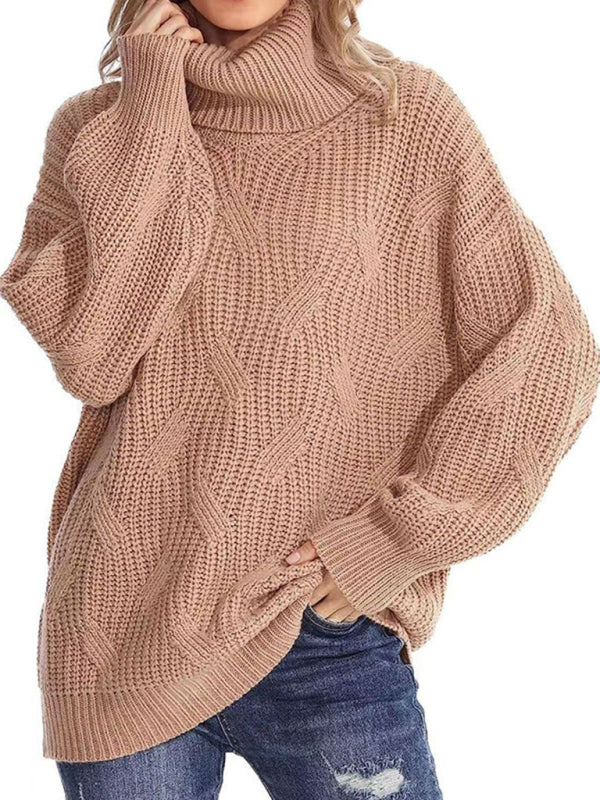 New thick line long sleeve solid color pullover turtleneck sweater