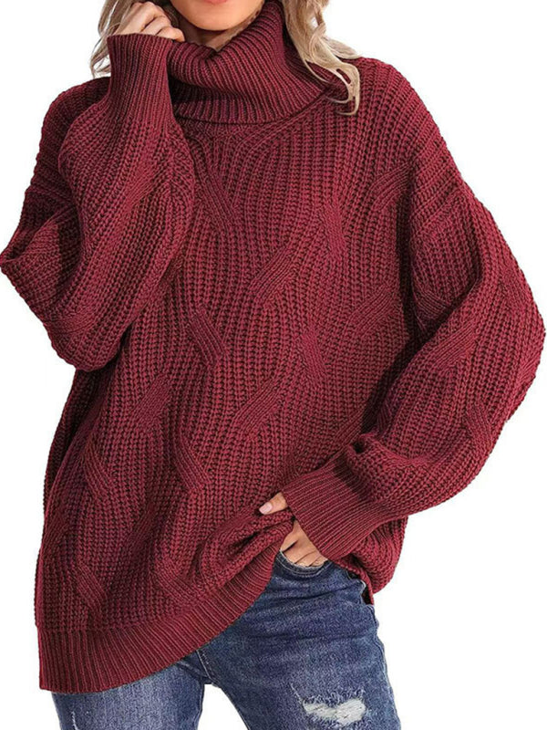 New thick line long sleeve solid color pullover turtleneck sweater