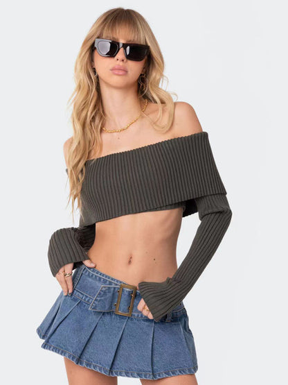 New comfortable and sexy woolen chest-wrapped long-sleeved sweater