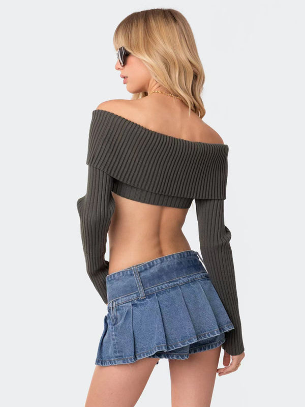 New comfortable and sexy woolen chest-wrapped long-sleeved sweater