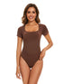 Brown square neck backless short-sleeved bodysuit